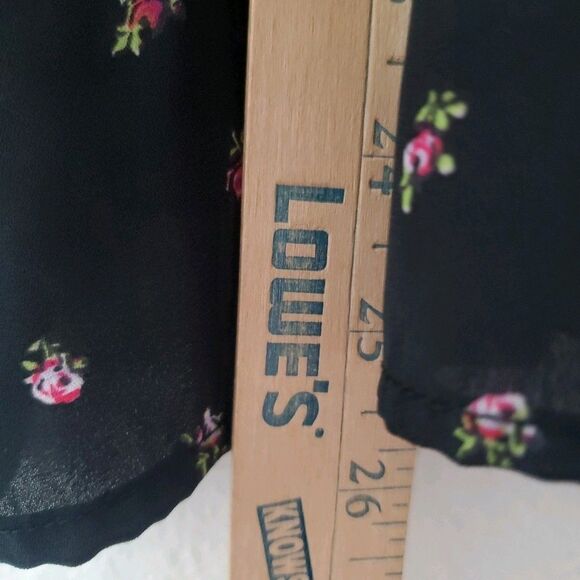 Gap Womens Top Black Pink Floral Short Flutter Sleeve Chiffon Blouse Boho Size L - Picture 12 of 16